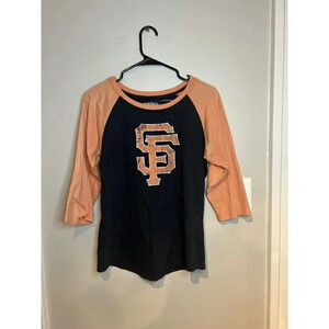 SAN FRANCISCO GIANTS Womens Shirt Large 3/4 SLEEVE Black MLB Baseball